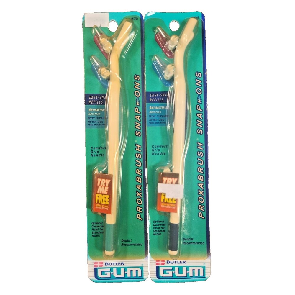 (2) Gum Proxabrush Snap-Ons HANDLE & Snap-ons Refill NOS #625 Made In USA